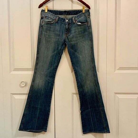 7 For All Mankind Sequined A Pocket Wide Leg Jeans Size 29 - Picture 3 of 12